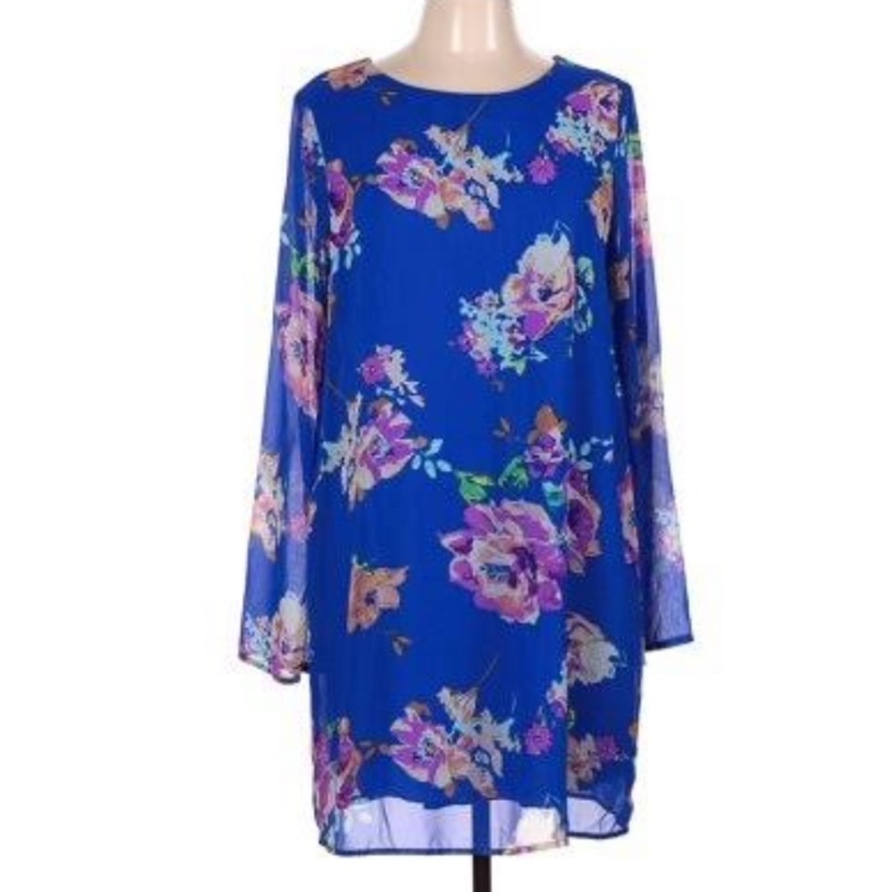 Everly women blue floral tunic dress M casual office retro y2k party romantic
